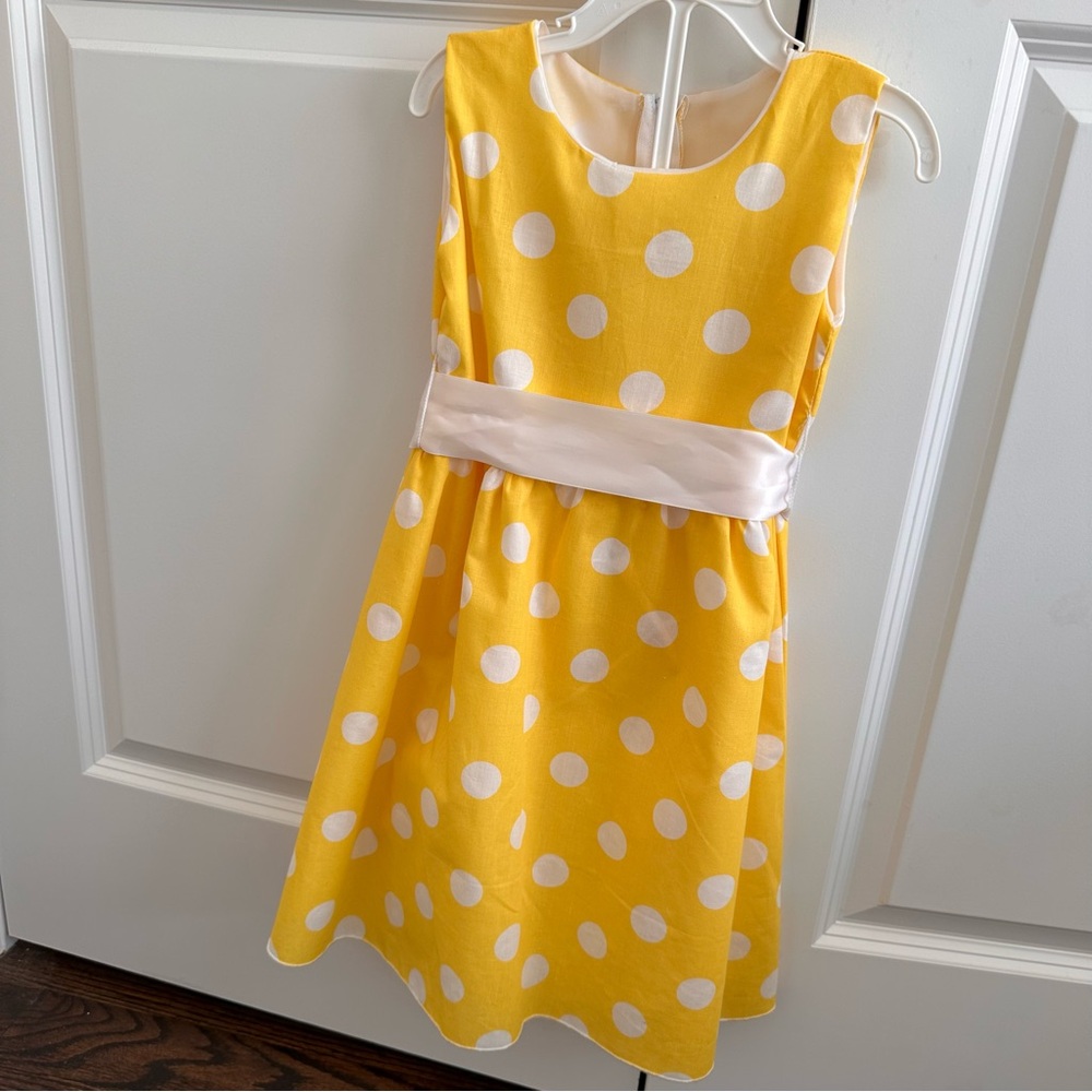 Sunny Yellow Polka Dot Party Dress w/ White Sash Bow Toddler Girl Size 2T